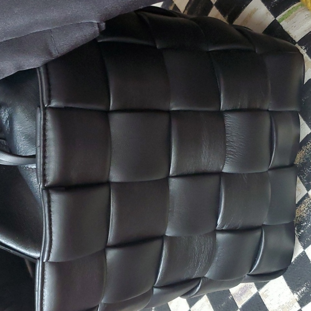 FALOR Black Woven Leather Tote Bag